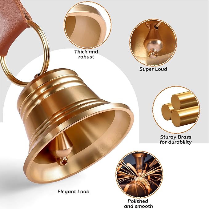 Leather Dog Door bells for Potty Training, Big Brass Puppy Dog Door Bells Extra Loud for Dogs Training, Housebreaking, Door Knob, Dog Bell to Ring to Go Outside Puppy Pet Supplies Leather 2Packs