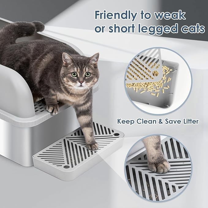 8" Deep Stainless Steel Cat Litter Box with Lid Extra Large Litter Box for Big Cats XL Metal Litter Box Pan with High Wall Sides Enclosure, Non-Sticky, Anti-Leakage, Easy Cleaning