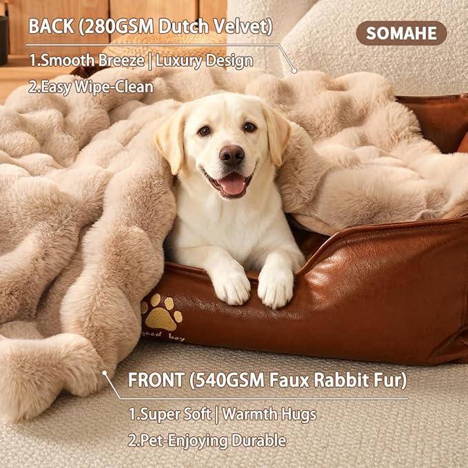 Dog Blanket Self-Warming Throw for Medium & Large Dogs, Dual-Side Sherpa Plush, Thick Crate Bed Cover & Car Seat Mat, Anti-Static Machine Washable No Shrink, 39x30 Inch Coffee