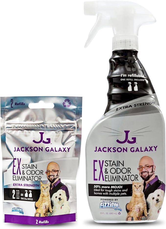 Jackson Galaxy EX Stain & Odor Eliminator - Cat Pee Cleaner, Reusable 23oz Bottle with Refill Included - Fast Acting & Non-Toxic CO2 Based Pet Urine Remover - Made by a Trusted Cat Expert