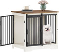 27.2" Dog Crate Furniture with Barn Door, Heavy Duty Dog Kennel Indoor with 2 Doors, Wooden Pet Cage End Table for Small Medium Dogs up to 22 lb, Anti-Chew Anti-Escape, White Brown DFC84314B