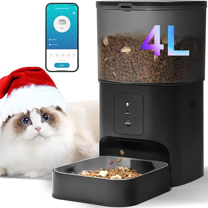 Automatic Cat Feeder, Cat Food Dispenser with 10s Voice Recorder, Pet Feeder up to 8 Meals per Day, Timed Feeder with Dry Food Sealed Ring