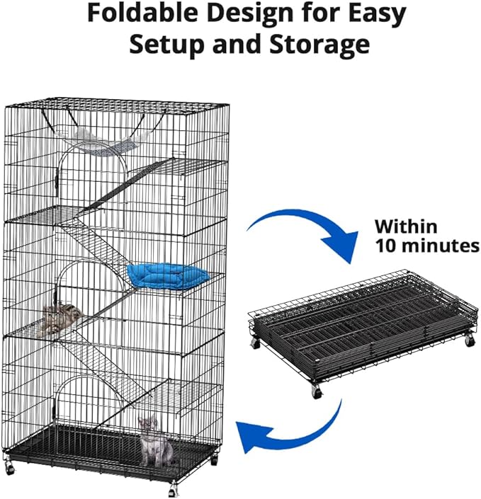 PawGiant 6-Tier Large Cat Cage Playpen, 72-inch Indoor/Outdoor Enclosure with 3 Doors, Hammock, Suitable for Cats, Kittens, and Small Animals