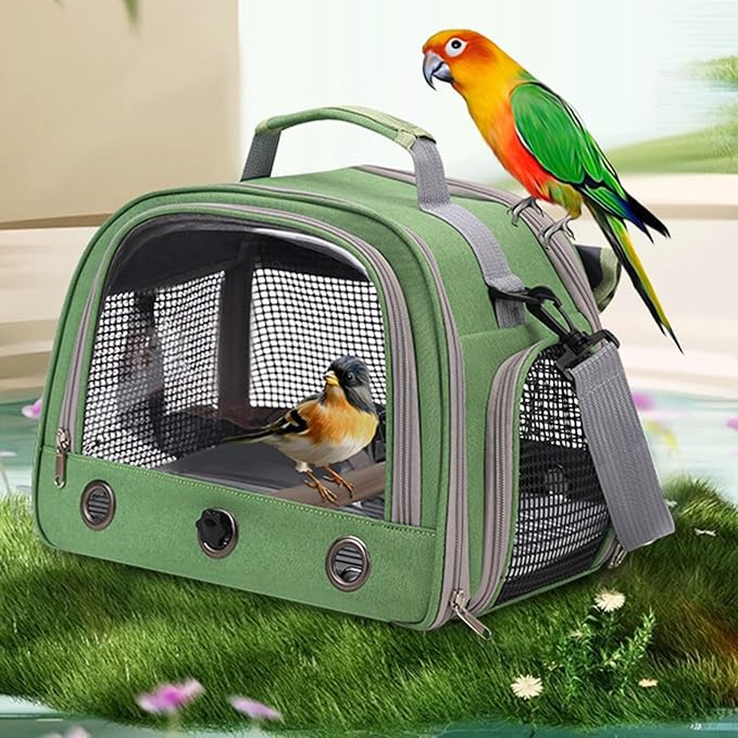 Bird Traval Carrier Cage, Bird Carrier with Seat Belt, Multifunctional Small Animal Backpack, Pet Transparent Breathable Carriers for Small Birds Parrots (Pink)