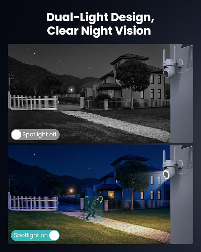 4K Security Cameras Wireless Outdoor No Subscription, 360° PTZ Home Security Cameras System, 64G Local Storage Home Hub, Human/Vehicle/Pet Recognition AI, Color Night Vision, 2 Cam-Kit