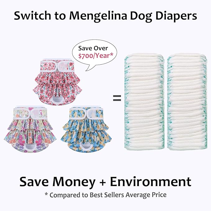 Female Dog Diapers (3 Pack) - Washable, Reusable for Heat, Incontinence, Excitable Urination - Puppy Diapers, Size S