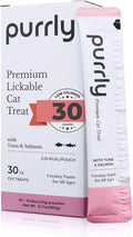 Purrly Squeezable Cat Treats Wet Healthy Interactive Hydrating Human-Grade Tuna & Salmon with Omega-3 & 6 for Skin & Coat (30 Count) Lickable Creamy Puree Topper Wild-Caught No-Artificial-Additives
