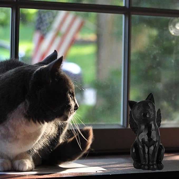 Cat Memorial Gifts, Loss of Cat Sympathy Gift, Angel Cat Figurine Rainbow Bridge Pet Memorial Gifts, Cat Gifts for Cat Lovers, Cat Remembrance Grief Condolence Bereavement Gifts, Black Cat Decor