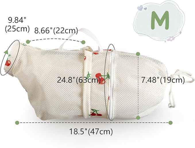 Cinf Cat Bathing Bag, Breathable Mesh Anti Scratch Adjustable Cat Grooming Bag for Nail Trimming, Bathing Soft Cat Washing Bag(White&Cherry) M