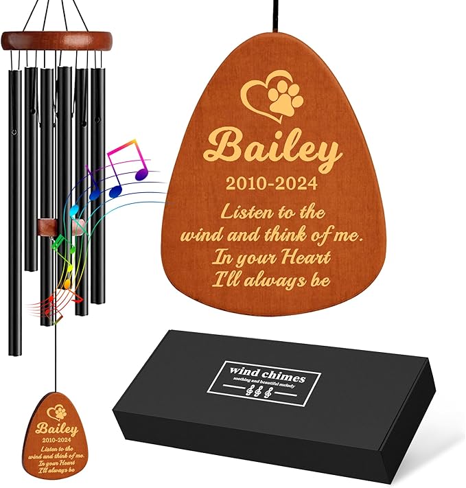 Personalized Dog Memorial Gifts for Loss of Dog, 25.5'' Pet Memorial Gifts for Dogs, Pet Memorial Wind Chimes, Loss of Dogs Sympathy Gift, Pet Passing Away Gift for Loss Loved One(Design 1, Black)