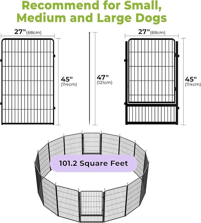 SunsGrove Dog Playpen Outdoor, Heavy Duty 45 Inch 16 Panels Dog Playpen for Large Dogs, Free and Safe Play Dog Fence Indoor, Black