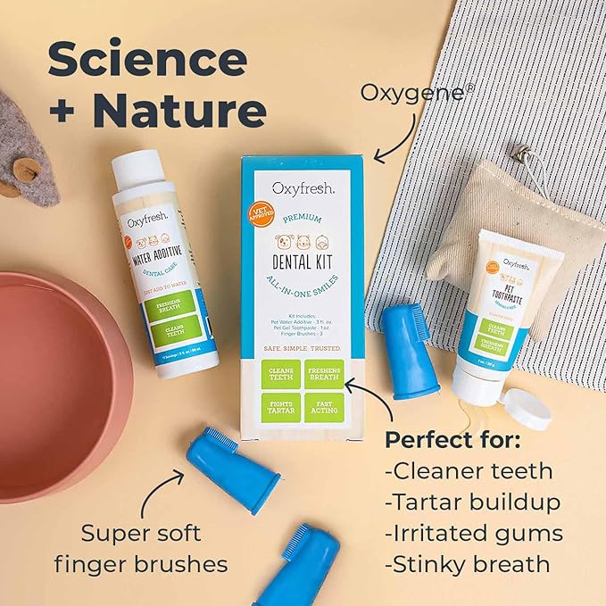 Oxyfresh Premium Pet Dental Kit for Dogs & Cats – Easiest Breath Freshener & Teeth Cleaning Solution for Fresh Breath, Clean Teeth, Plaque & Tartar Control – 1oz Toothpaste + 3oz Water Additive