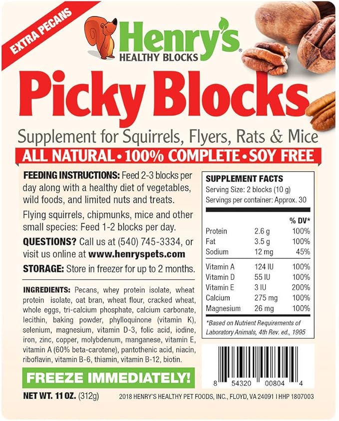 Henry's Picky Blocks - Nutritionally Complete Food for Squirrels, Flying Squirrels, and Chipmunks, 11 Ounces