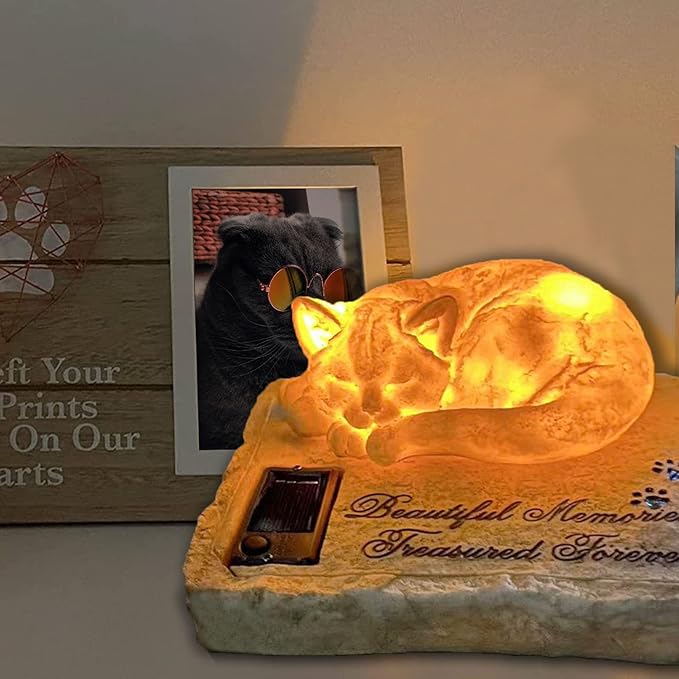 Personalized Cat Memorial Stones Cat Memorial Statue Cat Headstone for Grave Cat Tombstones Pet Loss of Cat Sympathy Gift Home Yard Garden Decor, 8”L x 6.5”W x 3.5”H