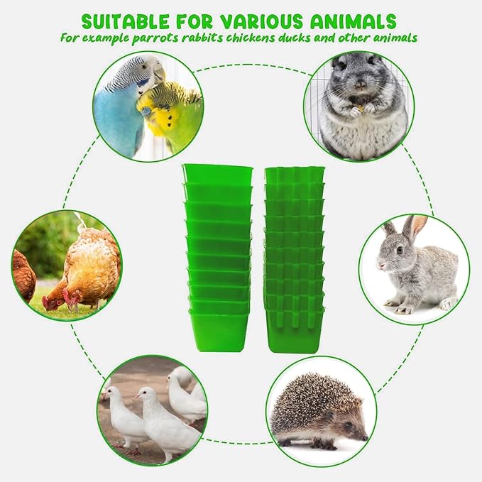 20 Pcs Chicken Coop Feeder Water Cup,16 oz Cage Cups Chicken Feeder Waterer, Cage Cups Birds Hanging Feeders, Chicken Feeder Water Bowl for Parakeet Poultry Pigeon Bunny Wire Cage (Green, 16oz)