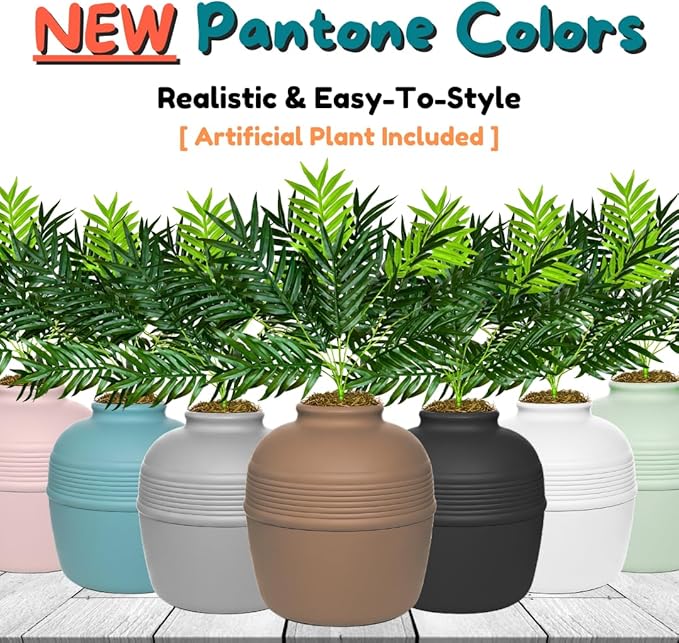 Good Pet Stuff Hidden Litter Box Planter, Decorative Cat Litter Enclosure with Carbon Filter, Artificial Plant, Easy Clean, Removable Liner, Round Style, Essentials Kit, Chestnut Brown