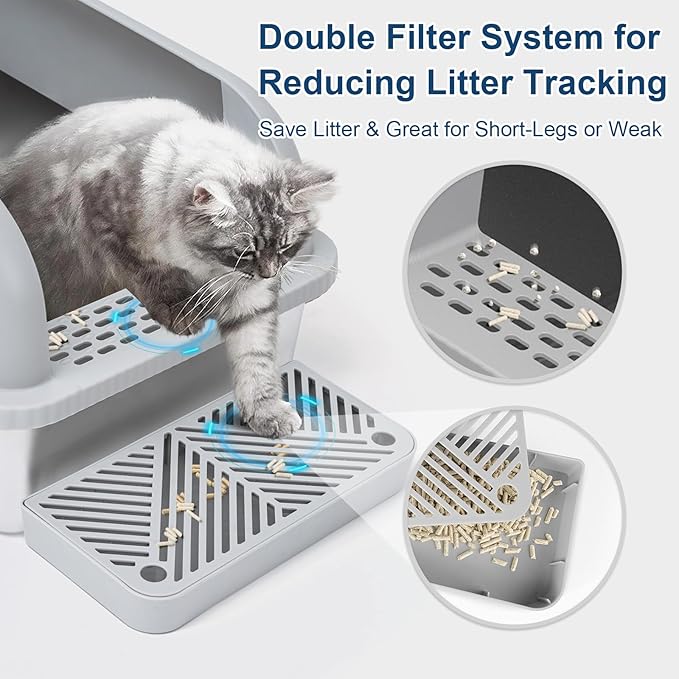 Extra Large Stainless Steel Litter Box with Lid, High Sides Enclosed Cat Litter Box for Big Cats & High Peeing, Anti-Leak & Odor Control Metal Litter Pan, Easy Clean Non-Stick Kitty Litter Box