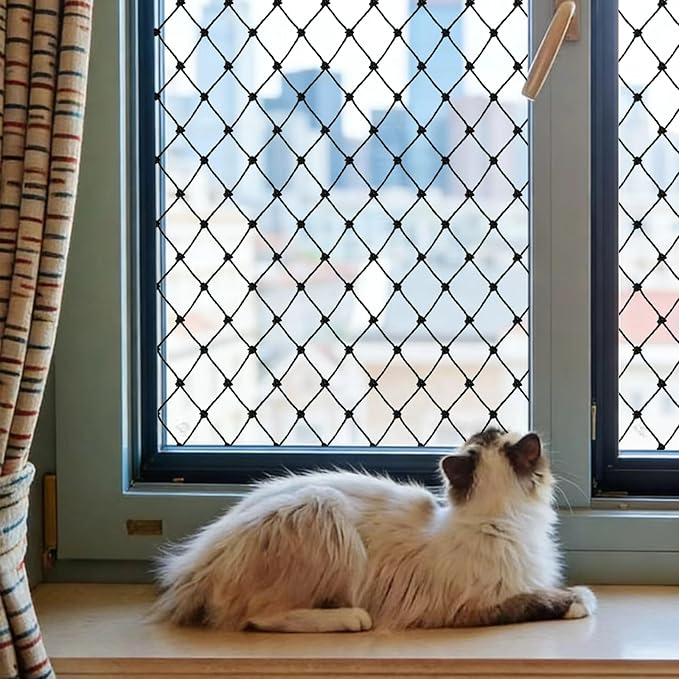 Cat Balcony Netting, Large Cat Net Pet Anti-Fall Safety Netting,Tear-Resistant, Thickened Nylon Dogs Cats Climbing Net, Pet Mesh Fence for Balcony, Stair, Window, Outdoors (10x3.3ft)