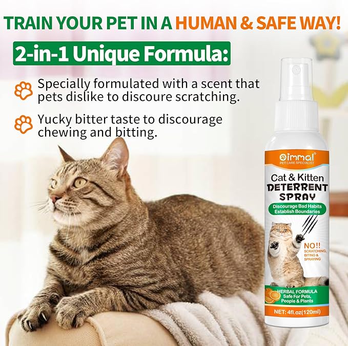 Cat Deterrent Spray - Cat Repellent Indoor, Stop Scratching Furniture, Walls, Cords & Plants, Natural Herbal Formula, No Scratch Training Aid, 4oz