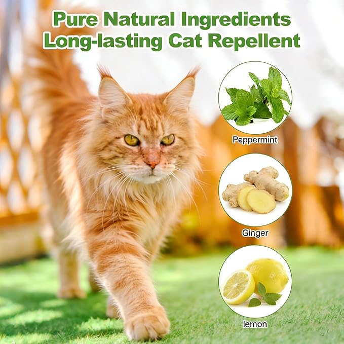 10 Pack Long-Lasting Cat Deterrent Balls with Natural Oils - Outdoor Indoor Repellent for Yard, Garden, Lawn, Furniture & Plants, Safe for Pets