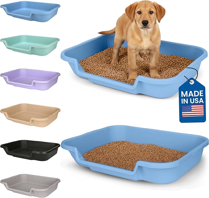 Dog Litter Box, Blue Color, Large Size, Durable & Pet Safe Puppy Litter Box, Indoor Open Top Entry Dog Litter Pan, Comfortable for Dogs, Great for Dogs up to 20 lbs (2 Pack)