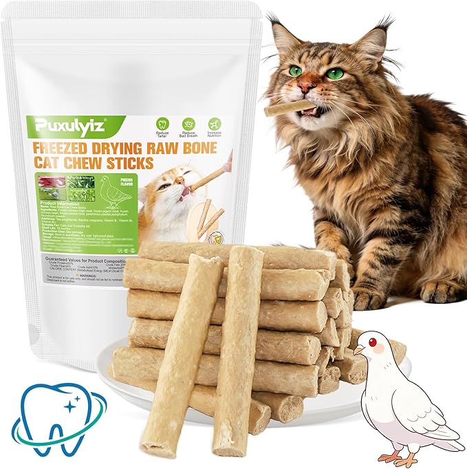 Freezed Drying Cat Chew Sticks Pigeon Flavor, Cat Teething Sticks for Teeth Cleaning Dental Care, Cats Chew Toys for Fresh Breath