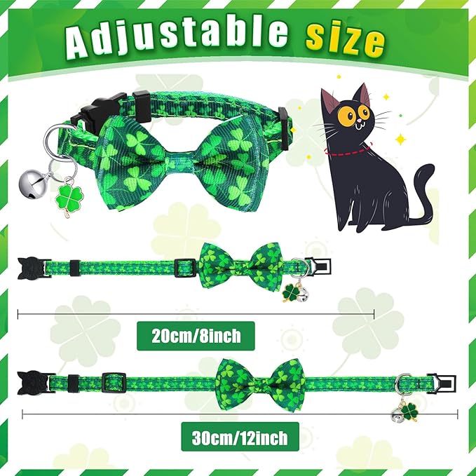 Kacctyen 18 Pcs St. Patrick's Day Cat Collars Bulk Holiday Cat Collars with Bow Tie 4th of July Patriotic Decoration Kitty Breakaway Adjustable Pet Kitten Bowtie Decor(Small)