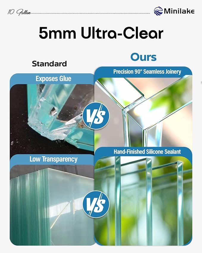 10 Gallon Ultra Clear Rimless Glass Fish Tank, Easy to Maintain Small Aquarium for Betta, Goldfish, Shrimp, Snails and Aquatic Plants