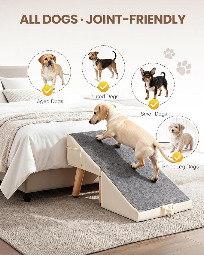 Dog Ramp for Couch & Bed, 2-in-1 Dog Stairs for Small Dogs & Cats, 11.81'' Indoor Pet Ramp with 23°Gentle Slope, Non-Slip Felt, Joint Protection for Senior & Injured Pets, Sturdy Ottoman-Style Design