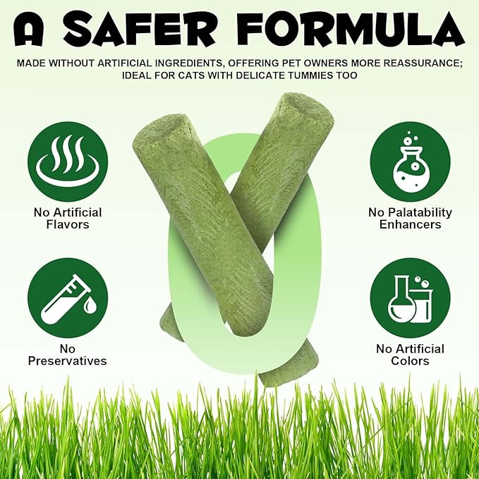 60g Cat Grass Stick, Freezed Dried Cat Grass Sticks Snacks for Teeth Cleaning and Hairball Removal, Natural Chicken Flavored