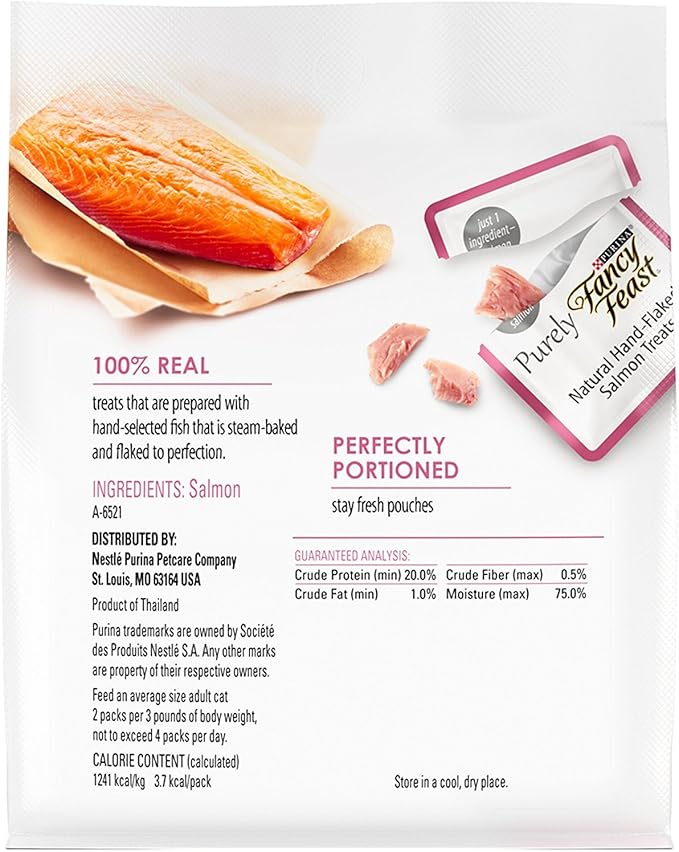 Fancy Feast Cat Treats - Natural Hand-Flaked Salmon - 40 Count Treats - Pack of 4 Pouches