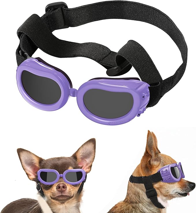 Lewondr Dog Sunglasses Small Breed, Dog Goggles UV Protection for Small Dogs Eye Protection with Adjustable Strap Windproof Anti-Fog Sunglasses for Small Breed Doggy Puppy Glasses