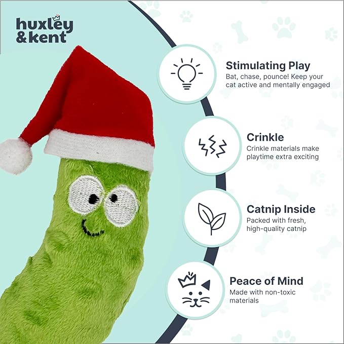 Huxley & Kent Plush Cat Toy - Holiday Interactive Catnip Toy for Cats & Kittens - Soft with Crinkle & Catnip - Fun Indoor Play - Dilly Claus