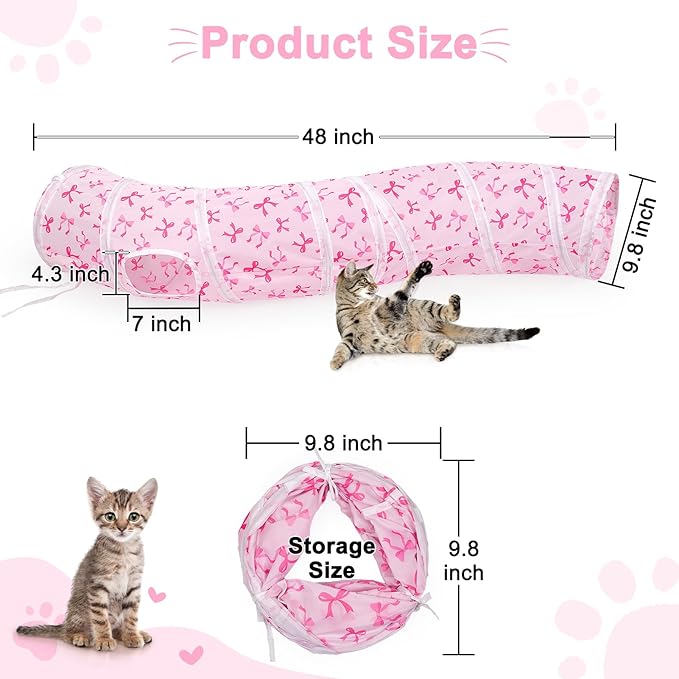 Glittme Cat Tunnel, Cat Tunnels for Indoor Cats, S-Shape Peekaboo Cat Cave with Cat Toys, Foldable Cat Tubes and Tunnels for Cats, Rabbit, Puppy, Guinea Pig