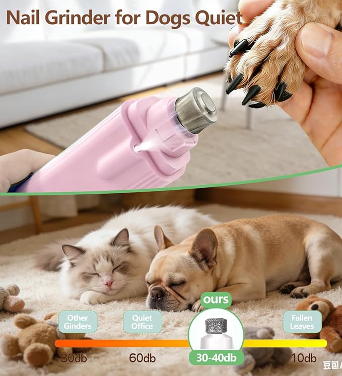 2-in-1 Dog Nail Clipper & Nail Grinder with 2 LED Lights Splash Guard for Large Medium Small Cats Dogs Pets Paw Trimmer Claw Grinders USB Rechargeable (Pink)