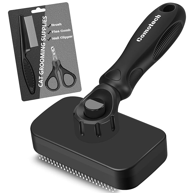 3PCS Cat Grooming Supplies, Cat Brush & Nail Clipper/Trimmer & Flea Comb for Shedding Indoor Cats Essentials Stuff Accessories (Black Grey)