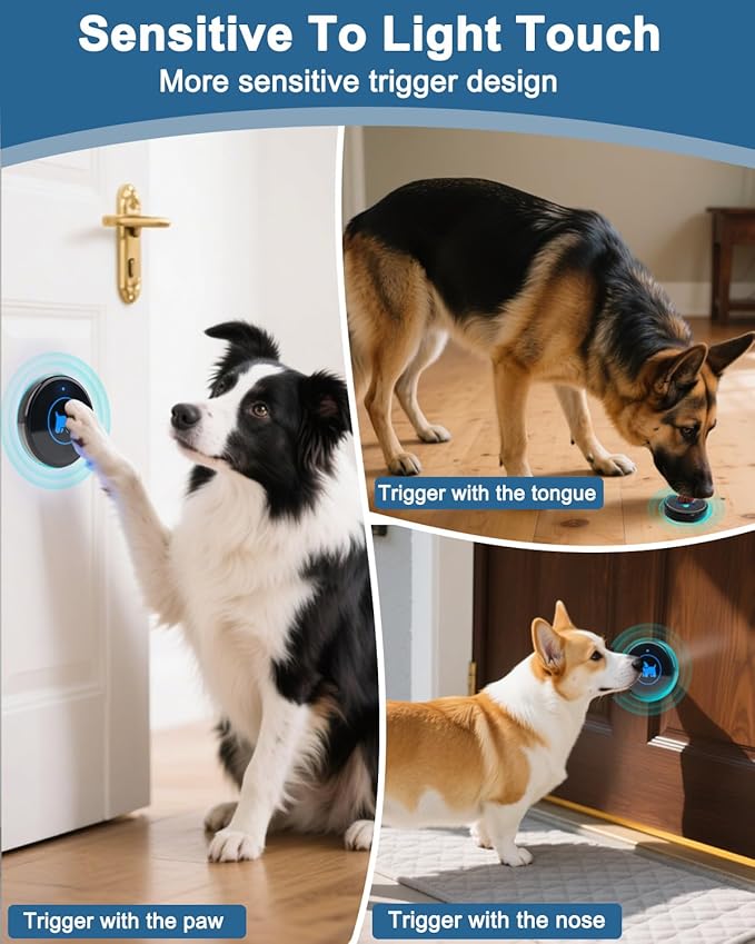 Dog Door Bell, Wireless Dog Doorbells for Potty Training – Dog Bells to Go Outside, 1000Feet Range, Waterproof Button, 55 Melodies & 5 Notification Modes (4 Buttons)