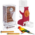 VCEPJH No Mess Bird Feeder and Water Dispenser Automatic Parrot Feeder Cage Accessories Orange Bird Drinker Parakeet Seed Dispenser with Cage Perch for Lovebirds Conures Budgies Canary Finch (Red)
