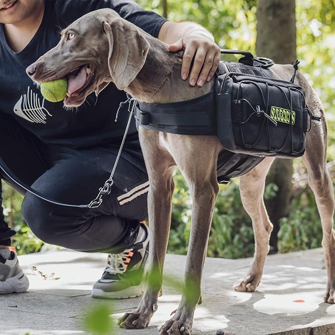 OneTigris Dog Backpack for Medium & Large Dogs, Nylon Backpack for Dogs Tactical Pet Backpack with Side Pockets for Hiking Walking Training Running (Black, Large)