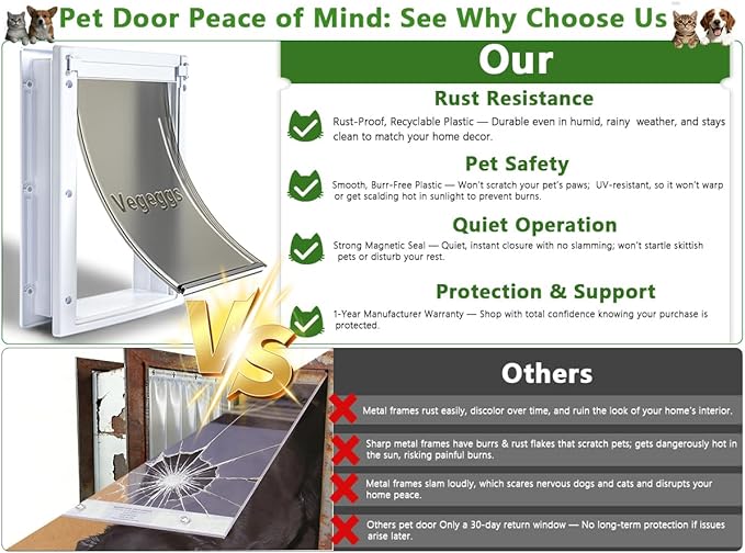 Dog Door Doggy Door Easy Install - Wood & PVC Doors & Walls，Dgooie Free Movement & Flexible Control - 2 Magnetic Flaps & Sliding Lock,Telescoping Frame,10 1/8" x 15 3/4" for Large Dogs Up to 100 lb