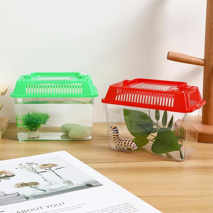 POPETPOP Portable Fish Tank Handheld Aquarium 5.90X4.33X3.74 Inch Transparent Turtle Box with Handle Small Plastic Fish Carrier for Travel and Pet Breeding