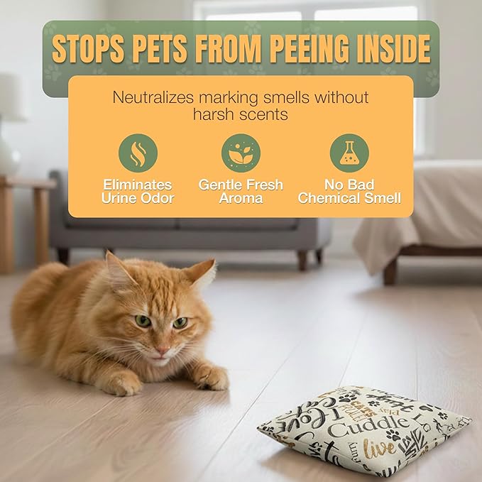 Cat Marking Prevention - Indoor - Permanent - Effective - Stops Cats from Marking or Peeing - Eliminates a Cats' urge to Mark, Put Bag Down & Your Problem is Solved! (White with Cats)