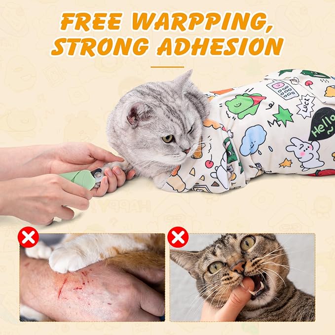 35.5 in Extra Large Cat Wrap for Cutting Nails, Self-Adhesive Cat Grooming Wrap Anti-Escape Cat Restraint for Nail Clipping Cat Swaddle Wrap Cat Wrapping Cloth for Pet Cleaning and Beauty
