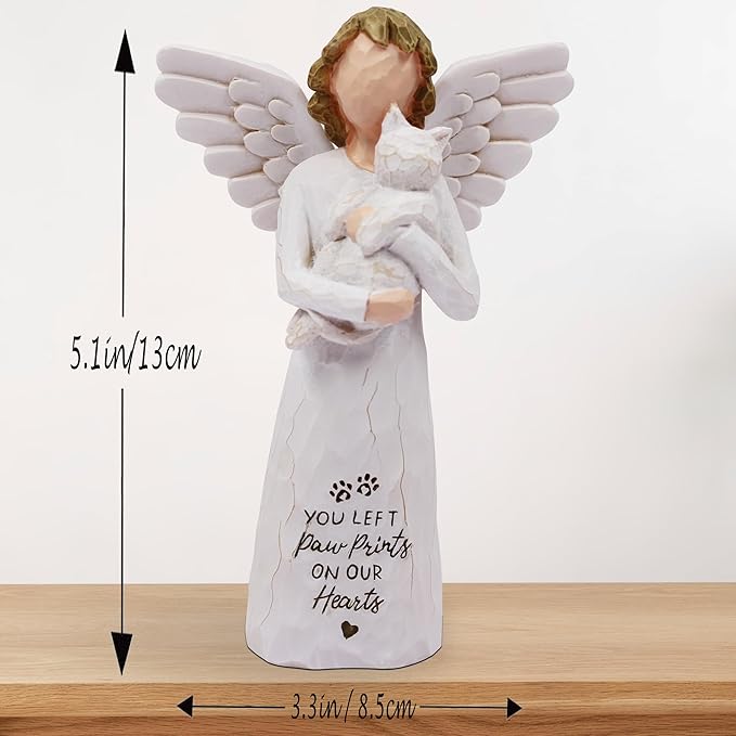 BORLESTA Cat Memorial Gifts for Loss of Cat, Pet Cat Remembrance Gifts, Loss of Cat Sympathy Gifts for Cat Mom, Passed Away Cat Gifts, Hand-Painted Figurines Angel Cat (White)