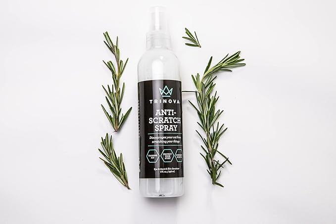 TriNova Anti-Scratch Cat Deterrent Spray for Kittens and Cats - Infused with Rosemary, Keep Cats from Scratching Furniture, Arm Chairs, and More - Indoor & Outdoor Use