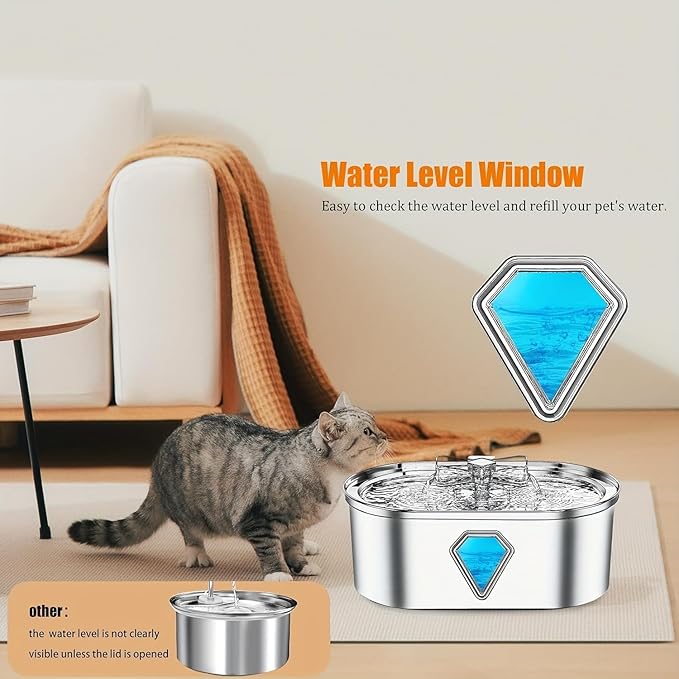 NPET WF170 Cat Water Fountain Stainless Steel: 3.5L/118oz Pet Fountain Water Bowl Dog Drinking Dispenser Dish Animal Feeding & Watering Supplies with 8 Replacement Filters (Water Fountain+8 Filters)