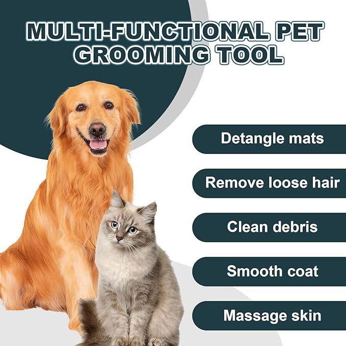 Premium Cat Comb - Professional Dog Comb with Dual-Length Stainless Steel Teeth & Ergonomic Silicone Handle - Versatile Comb for Long & Short Hair, Rabbits & More