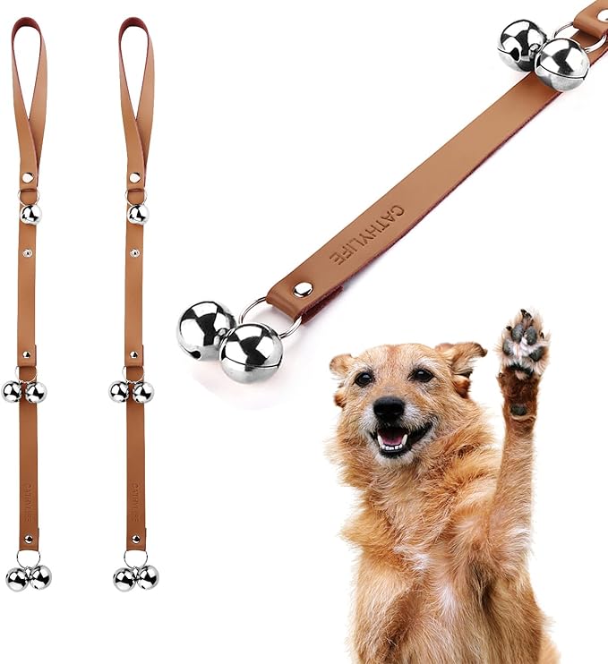 Leather Dog Doorbells for Door Knob, Adjustable Brass Potty Training Bells for Puppy to Go Outside, Easy Dog Door Bell for Potty Training