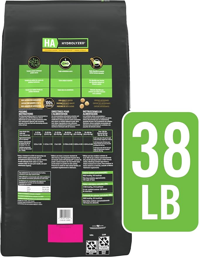 Pro Plan Veterinary Diets Purina HA Hydrolyzed Protein Dog Food Dry Chicken Flavor Formula - 38 lb. Bag