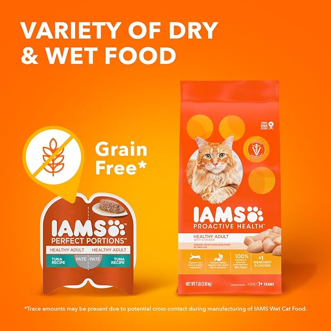 IAMS Perfect Portions Sensitive Digestion & Skin Wet Cat Food Pate, Healthy Adult Grain Free Pate, Chicken and Salmon Recipes, (24) 2.6 oz. Variety Twin-Pack Trays